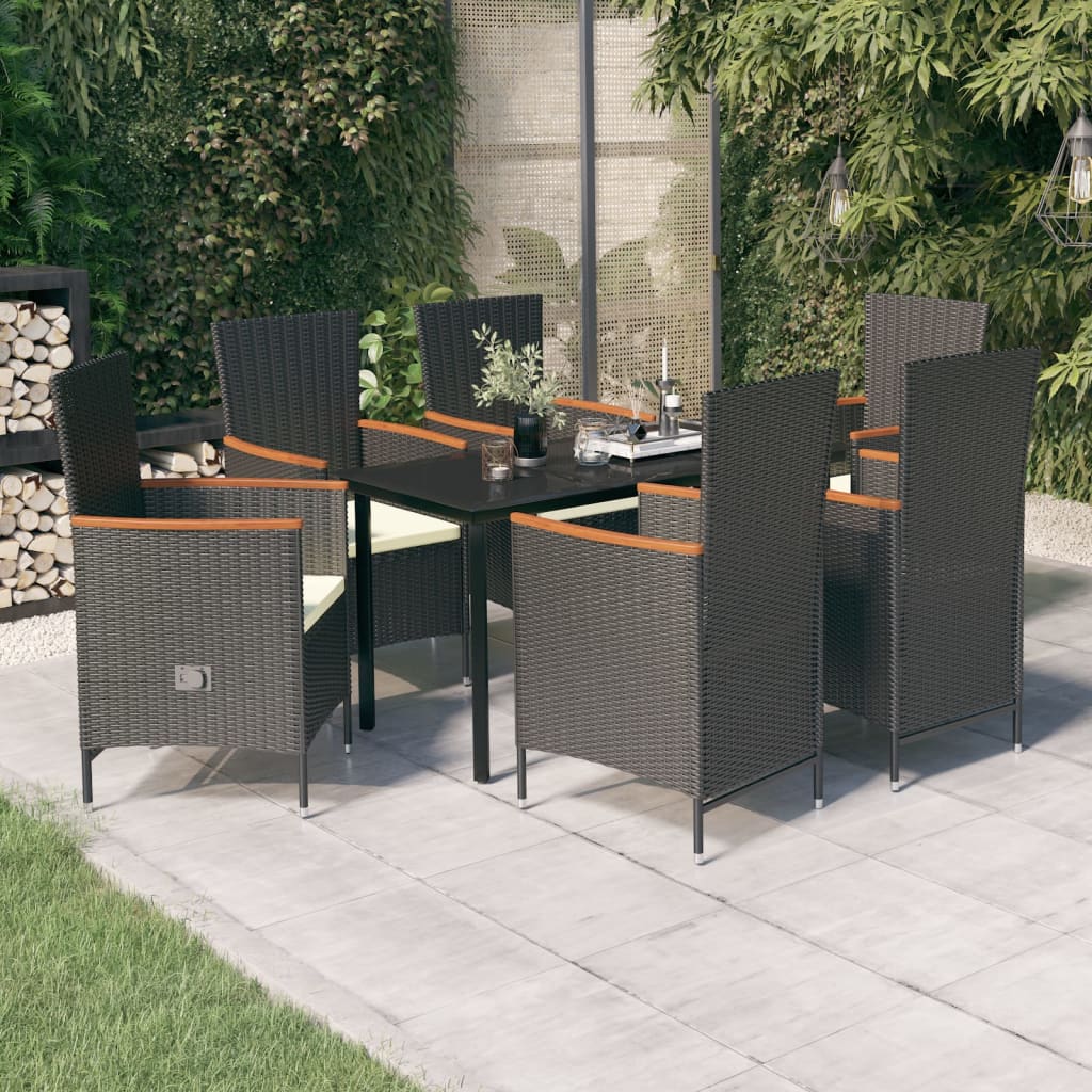 vidaXL 3-delige Tuinset met kussens zwart