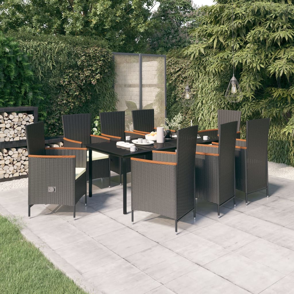 vidaXL 3-delige Tuinset met kussens zwart