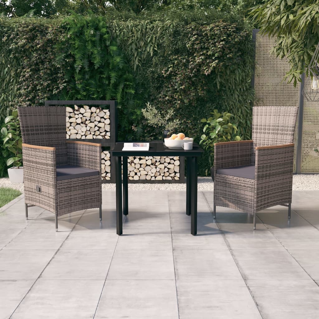 vidaXL 3-delige Tuinset met kussens zwart