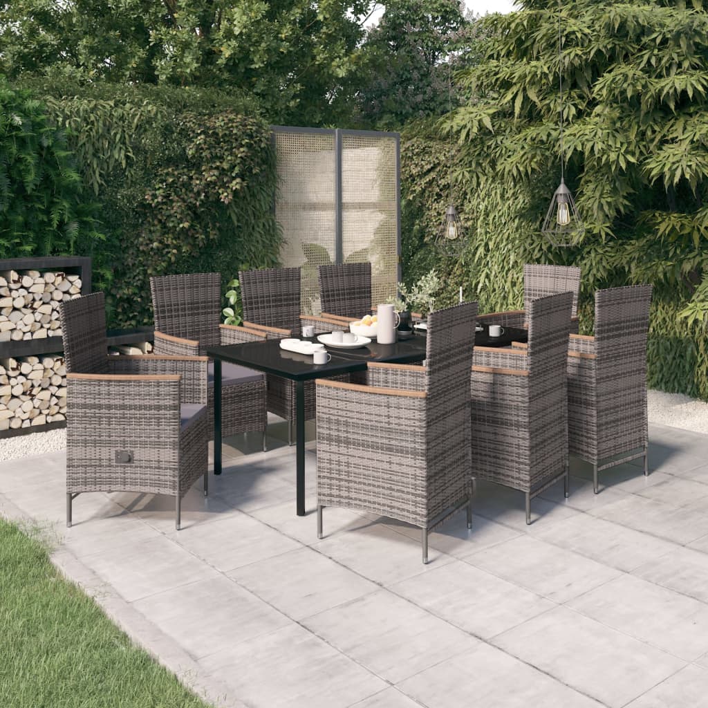 vidaXL 3-delige Tuinset met kussens zwart