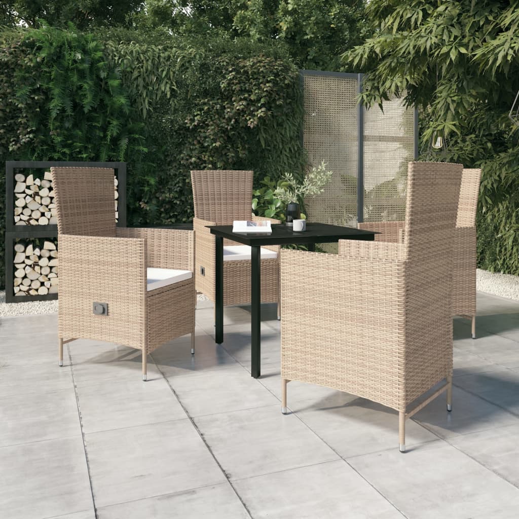 vidaXL 3-delige Tuinset met kussens zwart