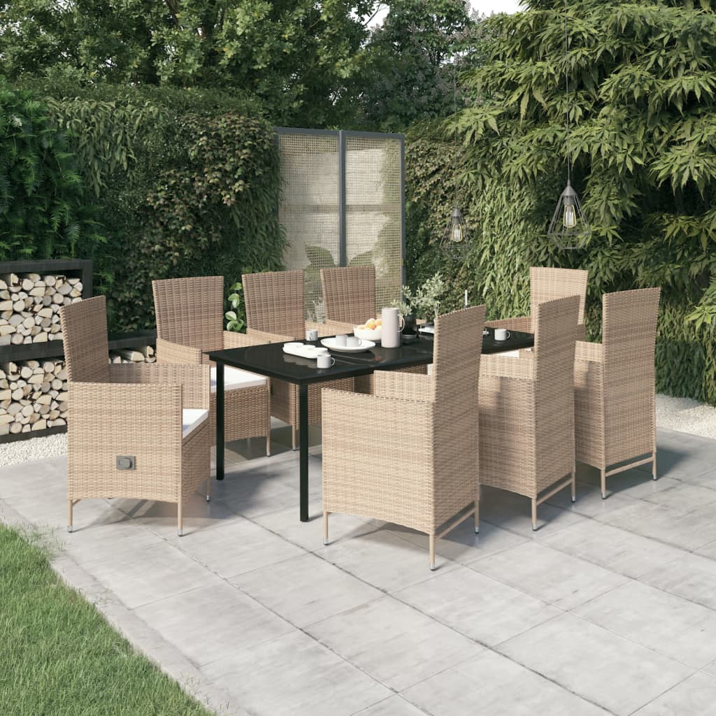 vidaXL 3-delige Tuinset met kussens zwart
