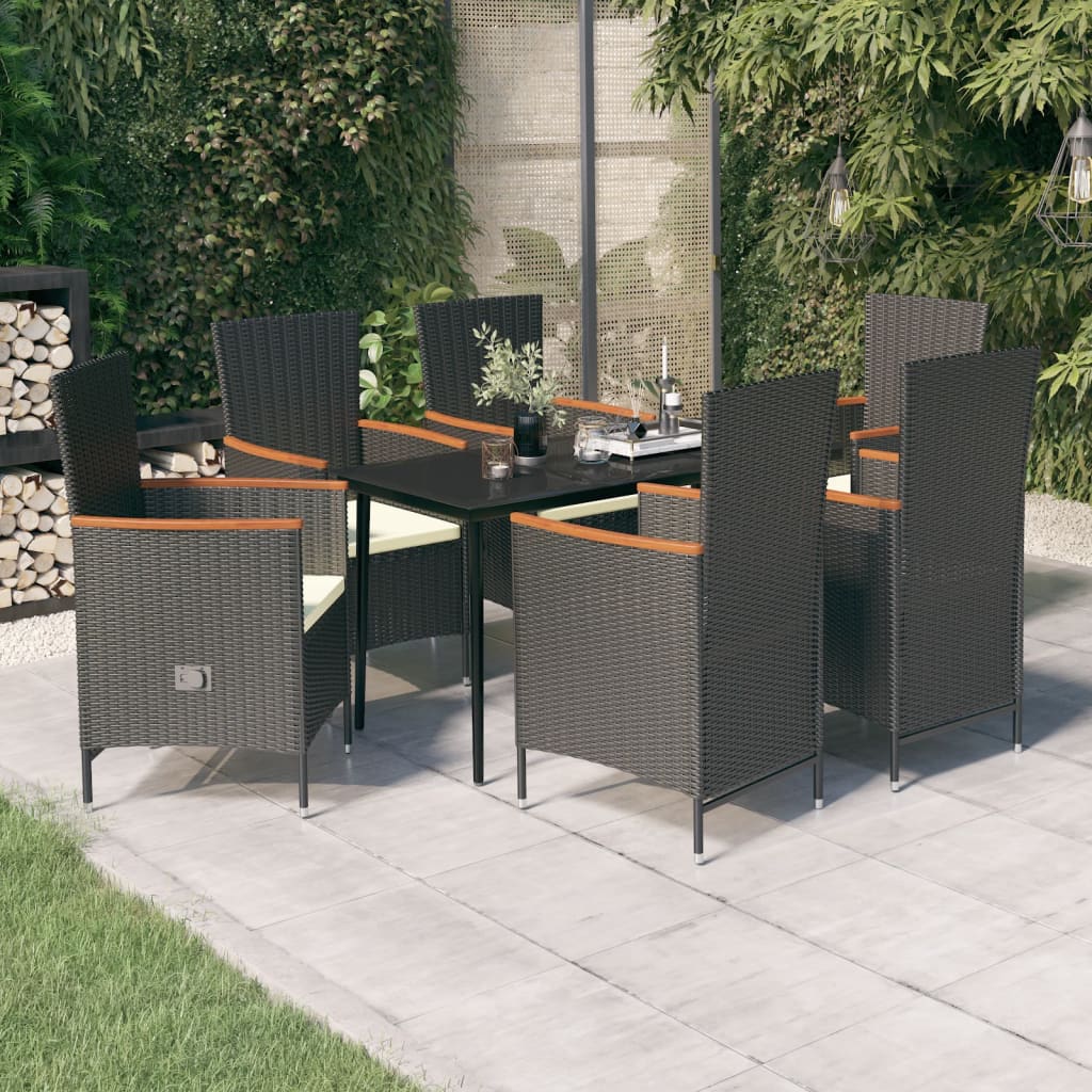 vidaXL 3-delige Tuinset met kussens zwart
