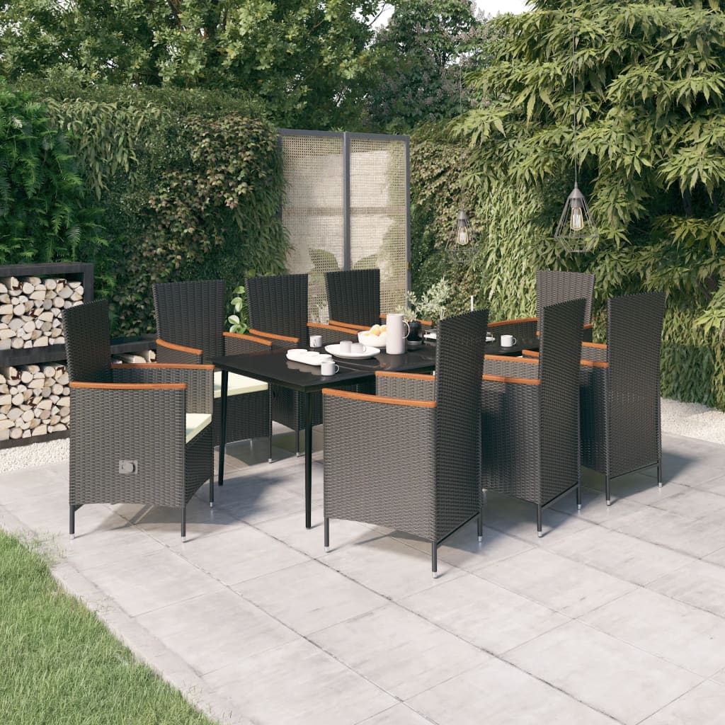 vidaXL 3-delige Tuinset met kussens zwart
