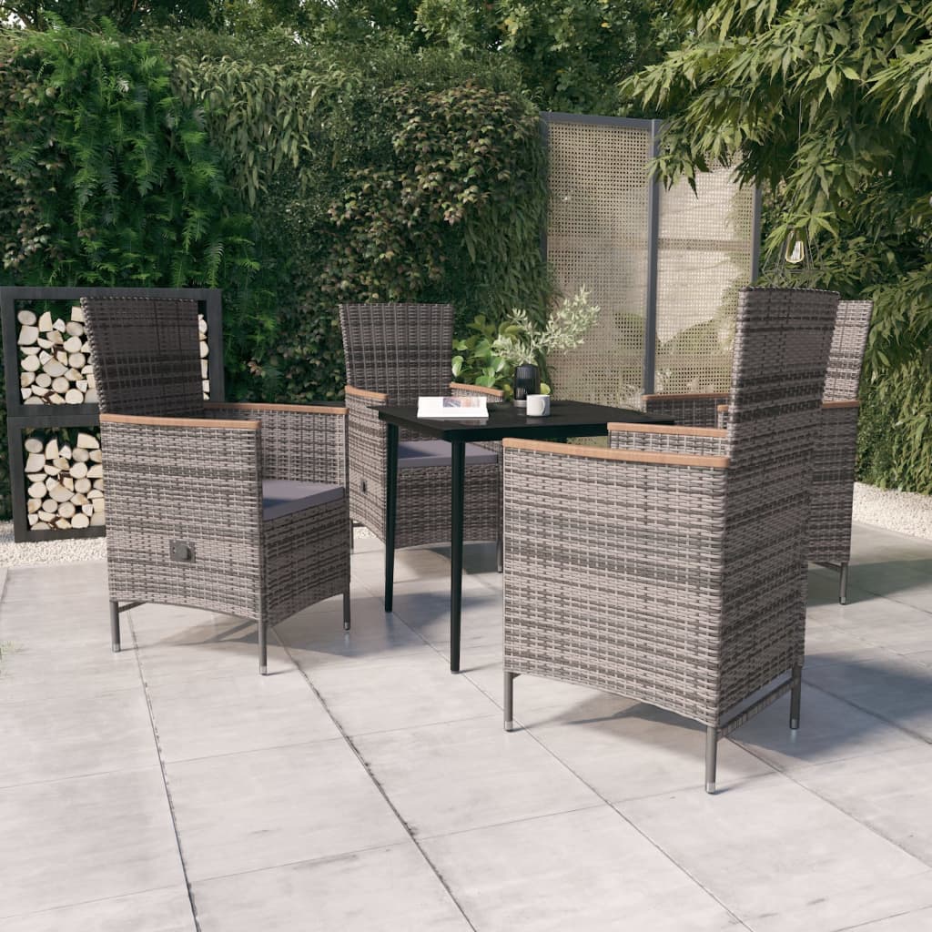 vidaXL 3-delige Tuinset met kussens zwart