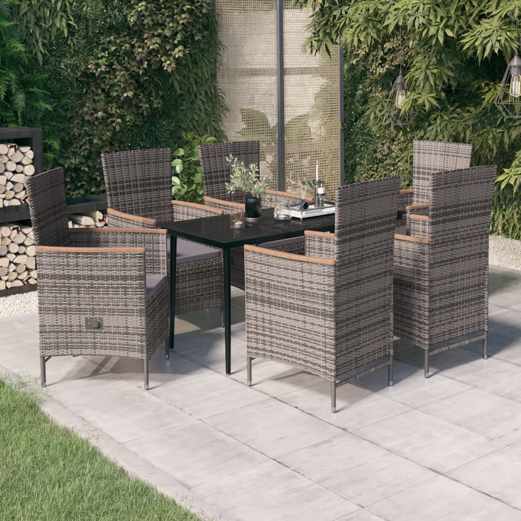 vidaXL 3-delige Tuinset met kussens zwart