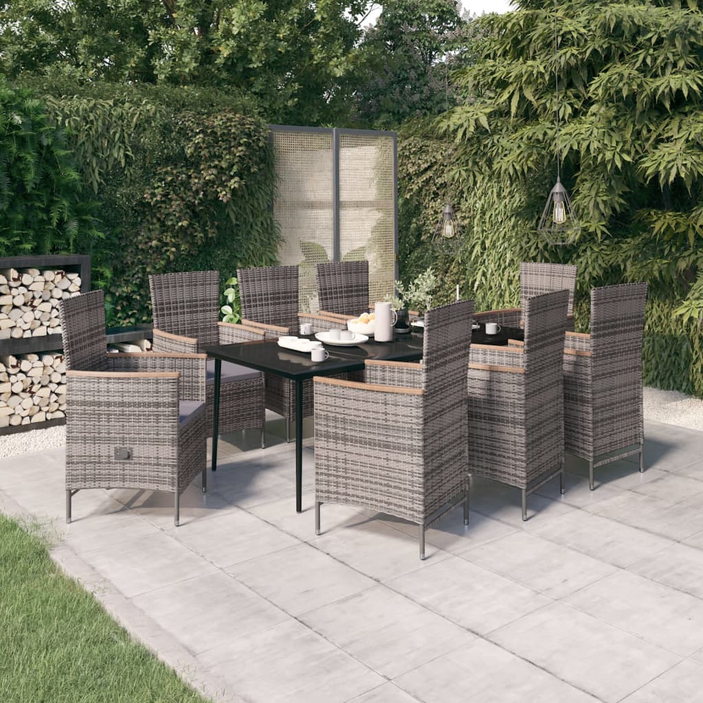 vidaXL 3-delige Tuinset met kussens zwart