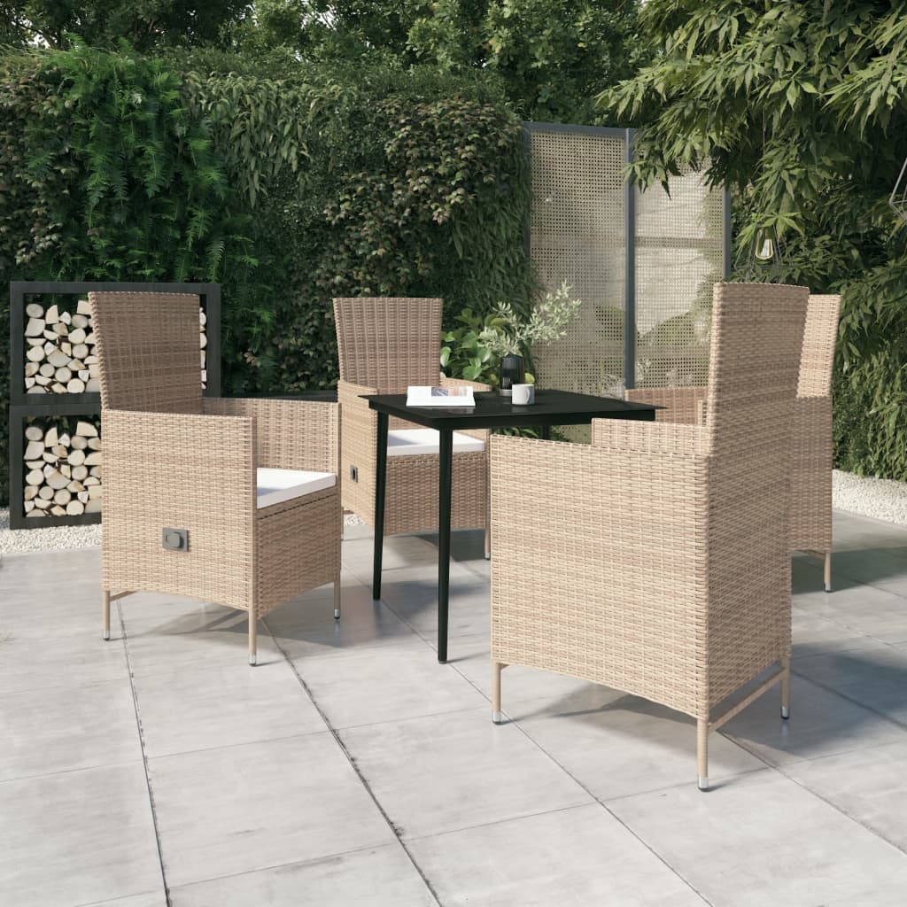 vidaXL 3-delige Tuinset met kussens zwart