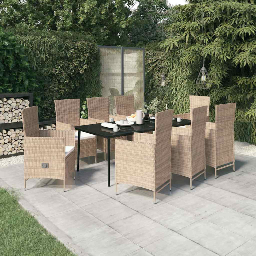 vidaXL 3-delige Tuinset met kussens zwart