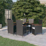 vidaXL 7-Piece Garden Dining Set with Cushions Black