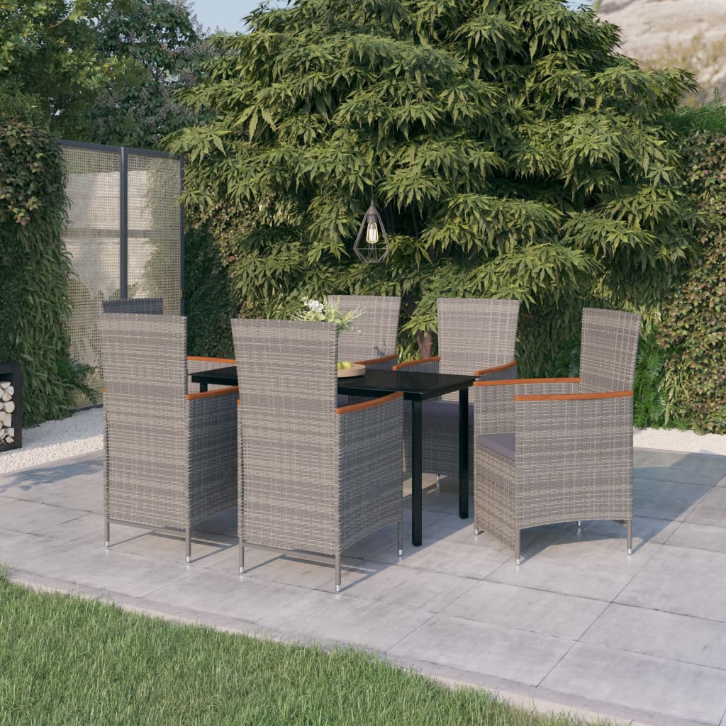 vidaXL 7-Piece Garden Dining Set with Cushions Black