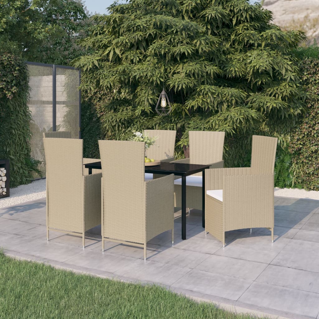 vidaXL 7-Piece Garden Dining Set with Cushions Black