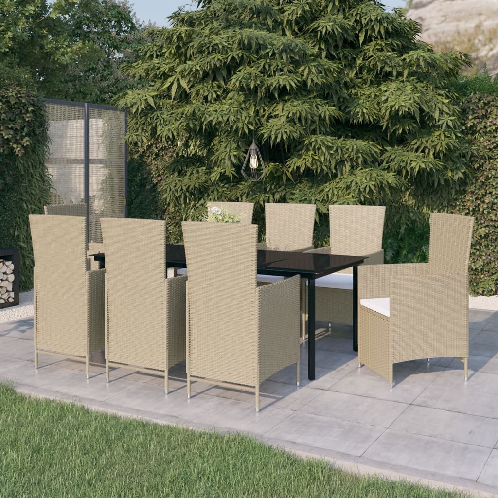 vidaXL 7-Piece Garden Dining Set with Cushions Black