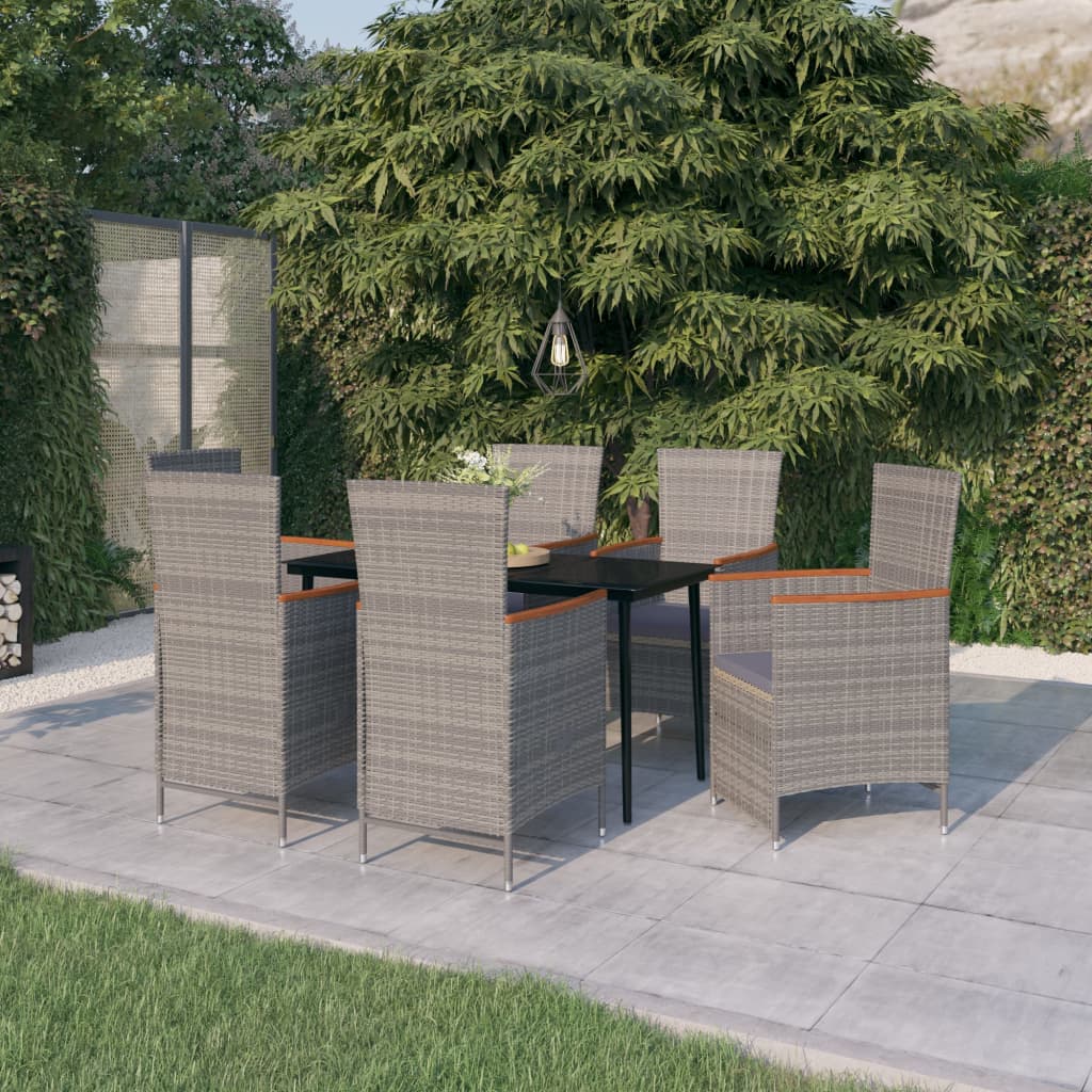 vidaXL 7-delige Tuinset met kussens zwart