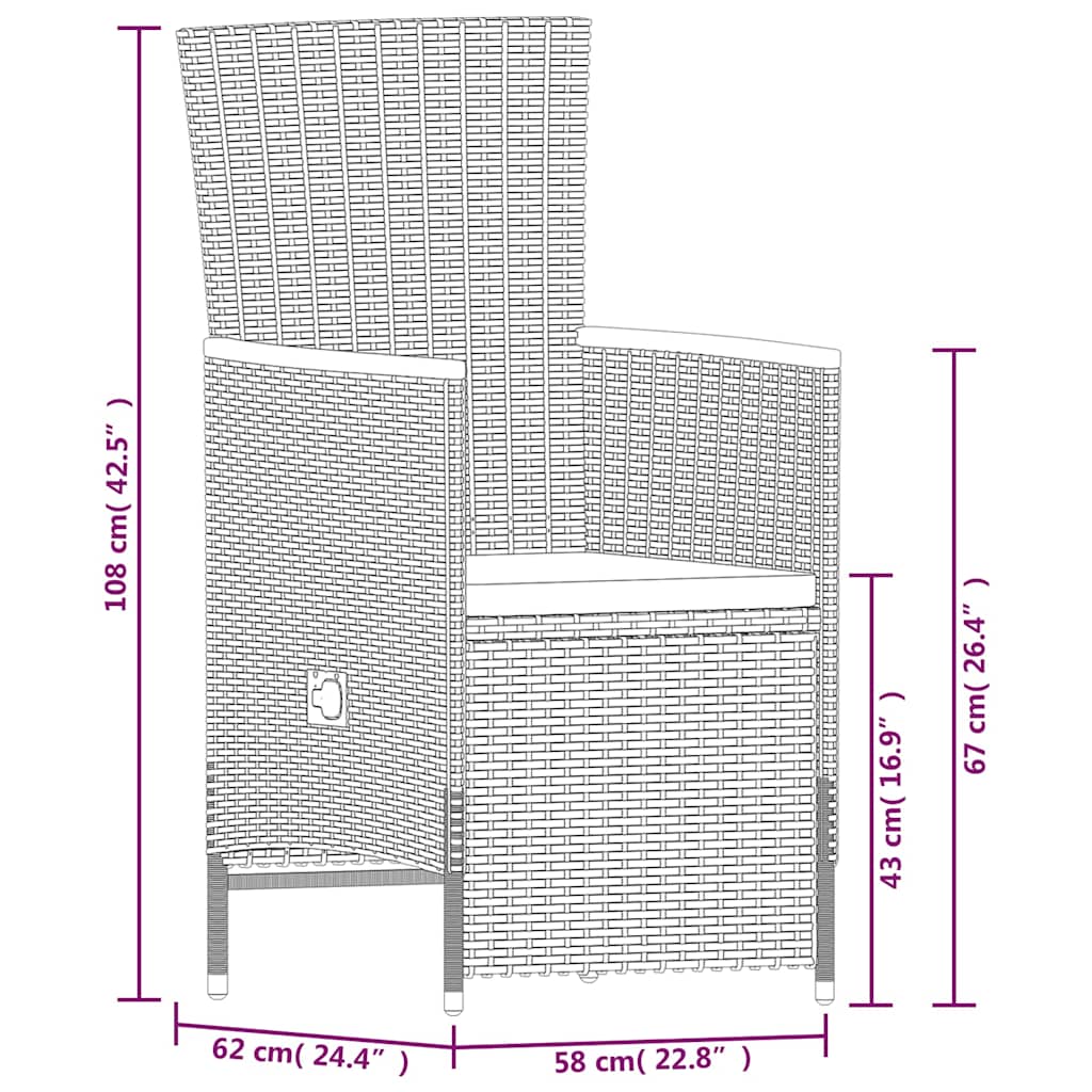 vidaXL 7-delige Tuinset met kussens zwart