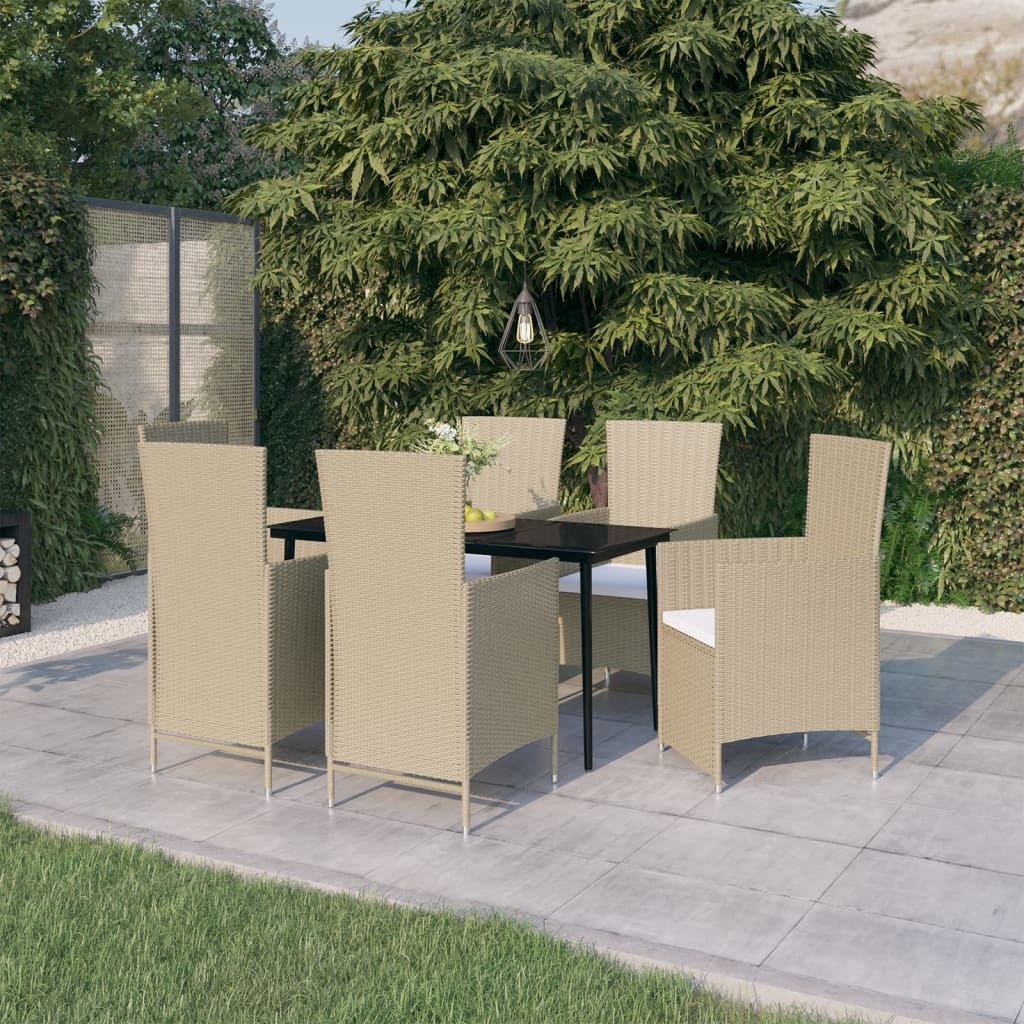 vidaXL 7-delige Tuinset met kussens zwart