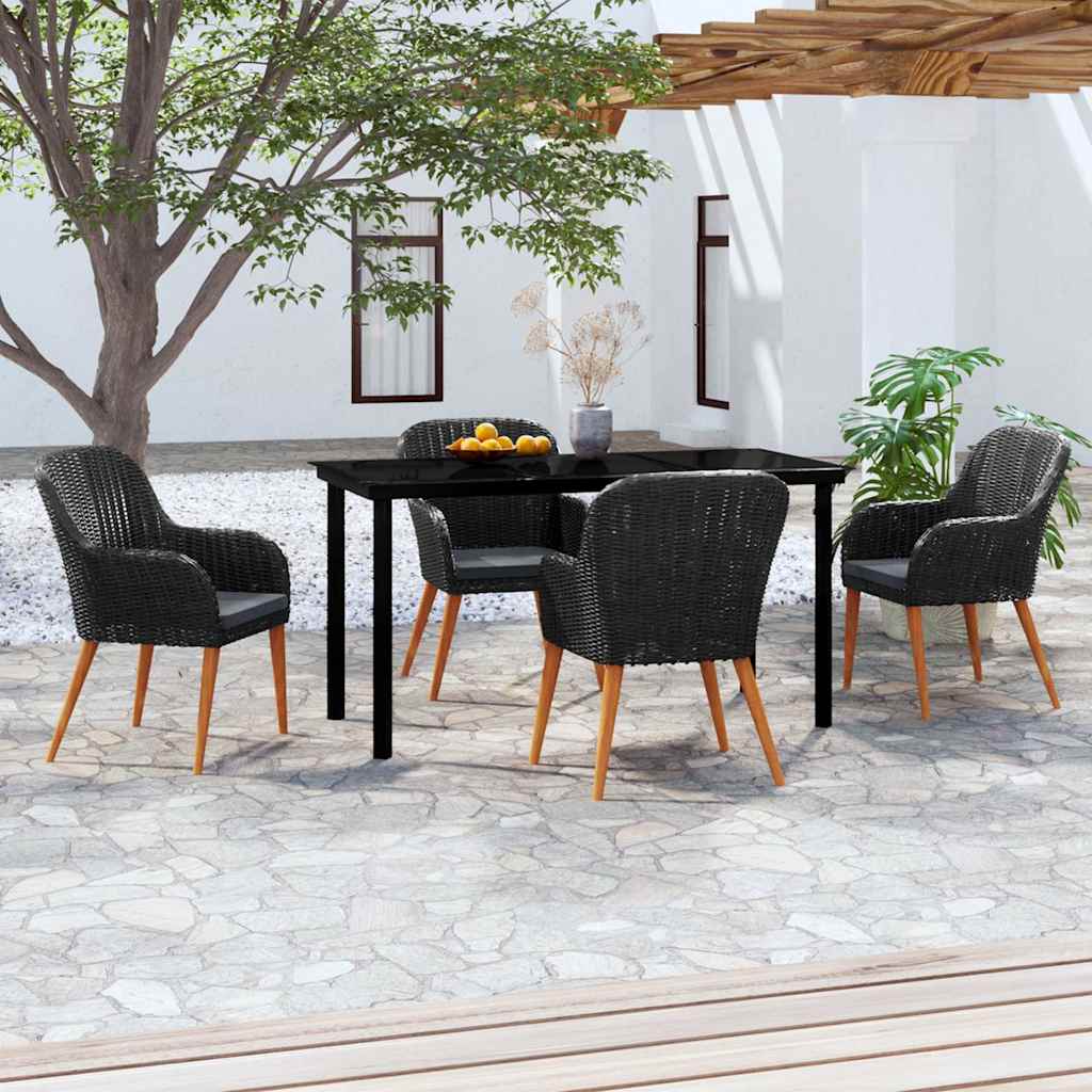 vidaXL 3-delige Tuinset met kussens zwart