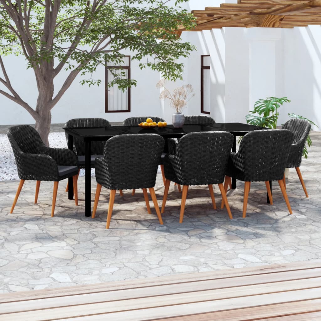 vidaXL 3-delige Tuinset met kussens zwart