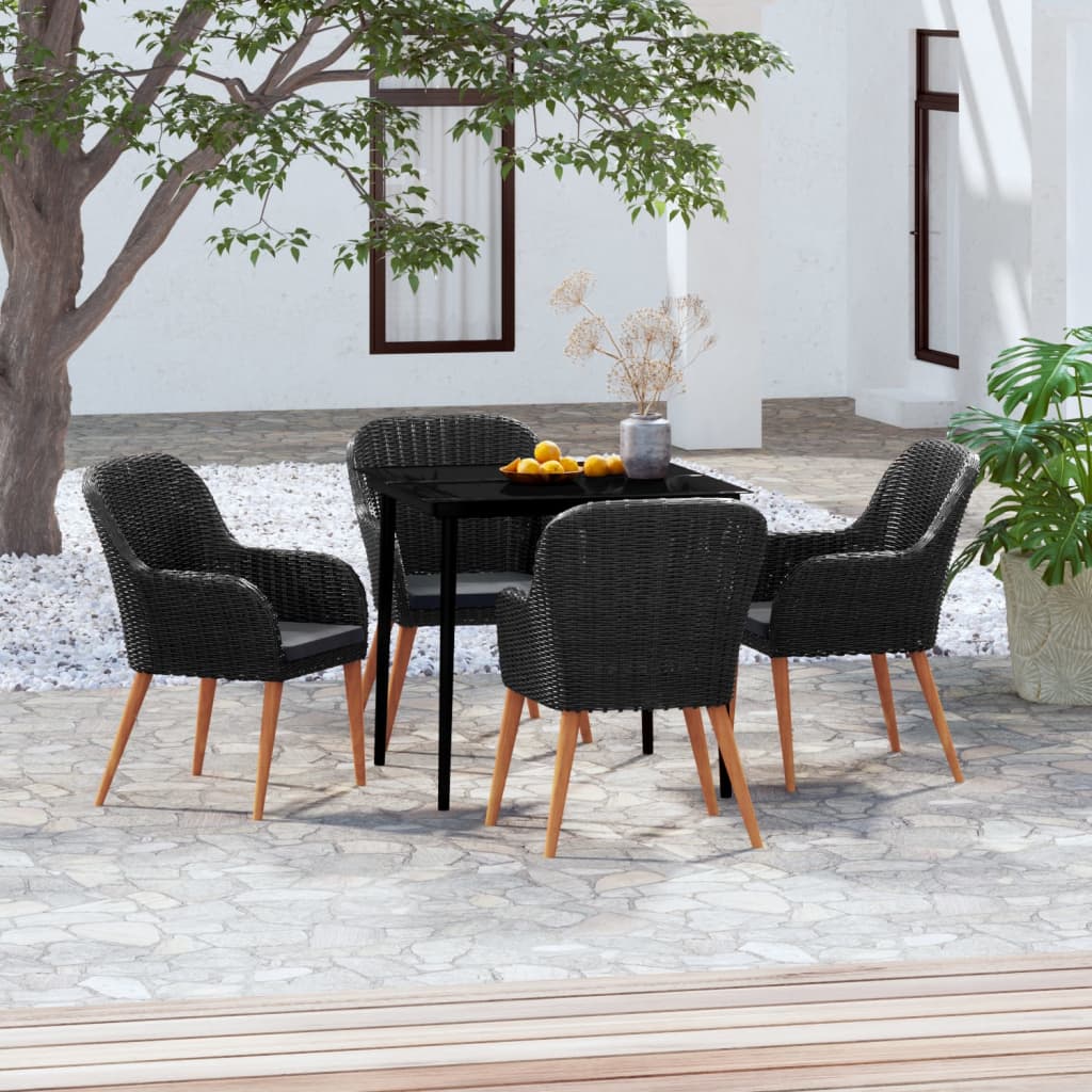 vidaXL 3-delige Tuinset met kussens zwart
