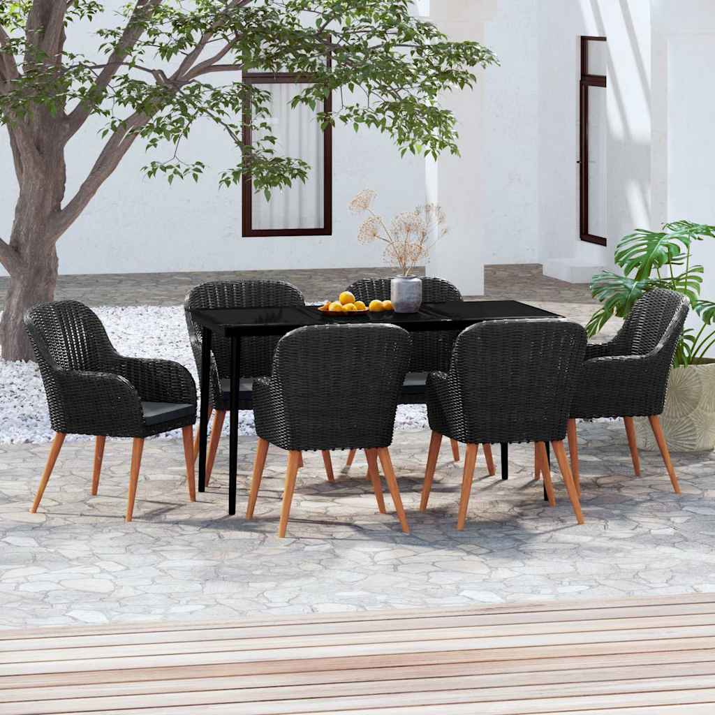vidaXL 3-delige Tuinset met kussens zwart