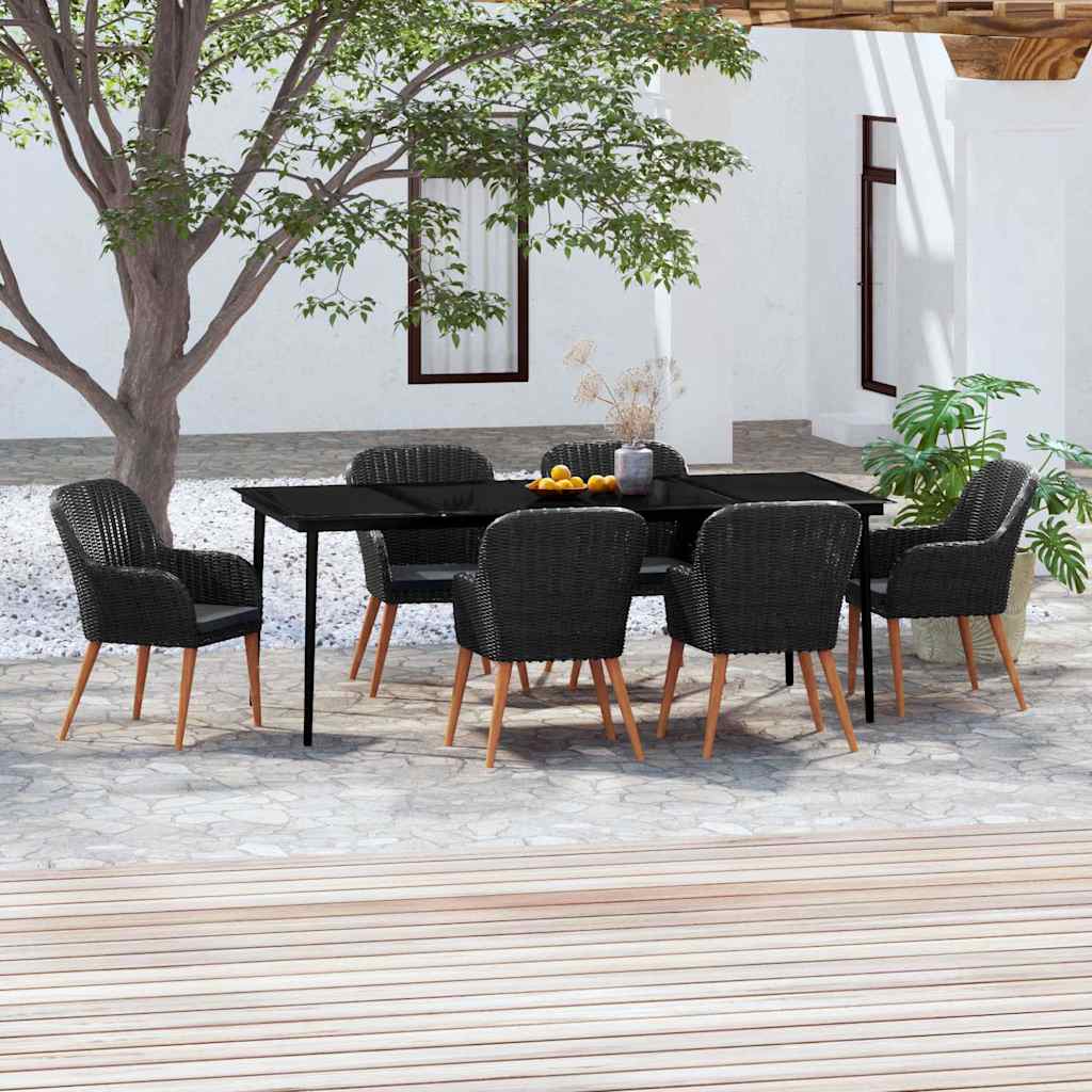 vidaXL 3-delige Tuinset met kussens zwart