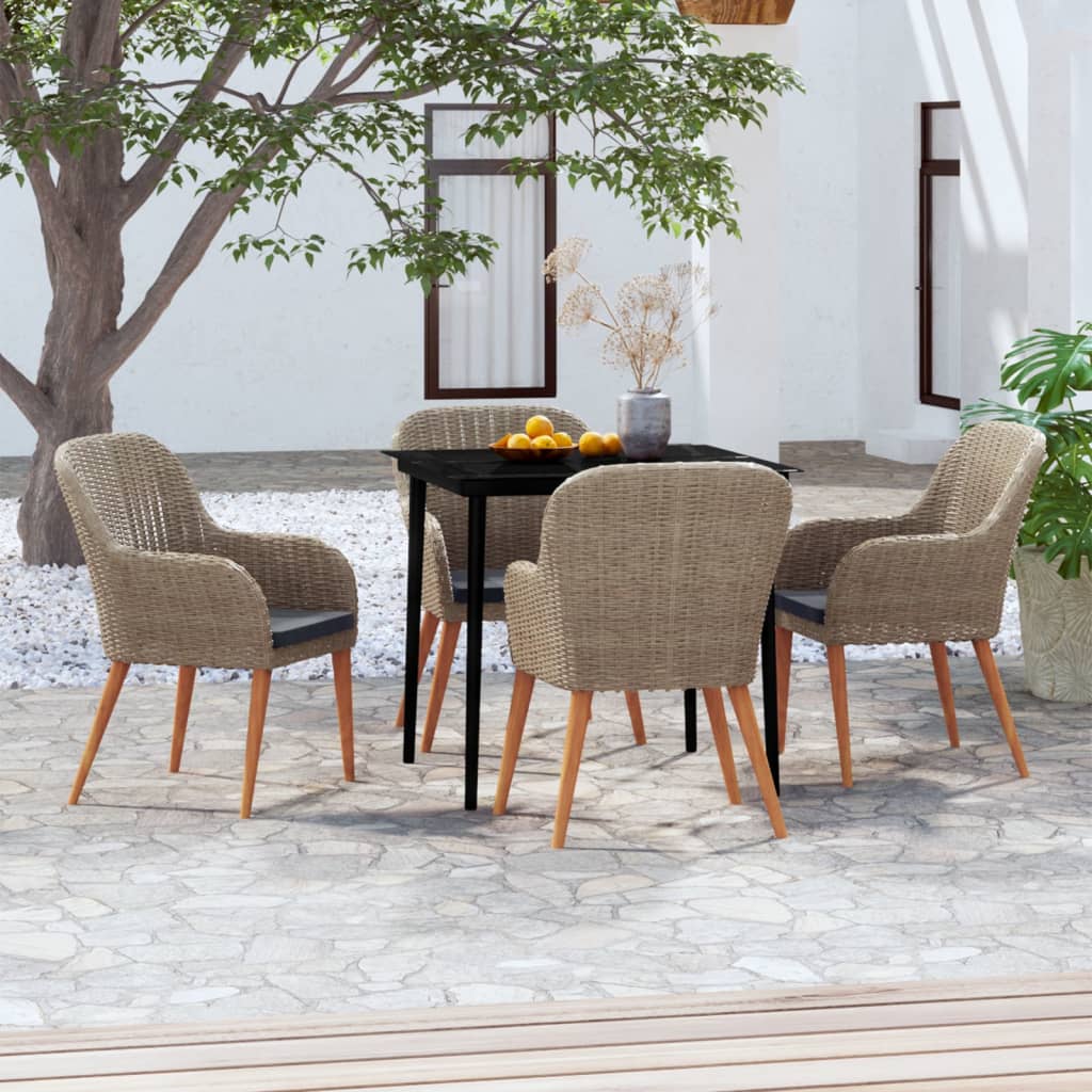 vidaXL 3-delige Tuinset met kussens zwart