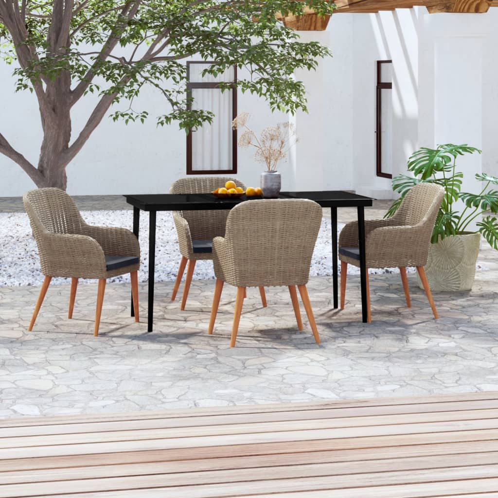 vidaXL 3-delige Tuinset met kussens zwart