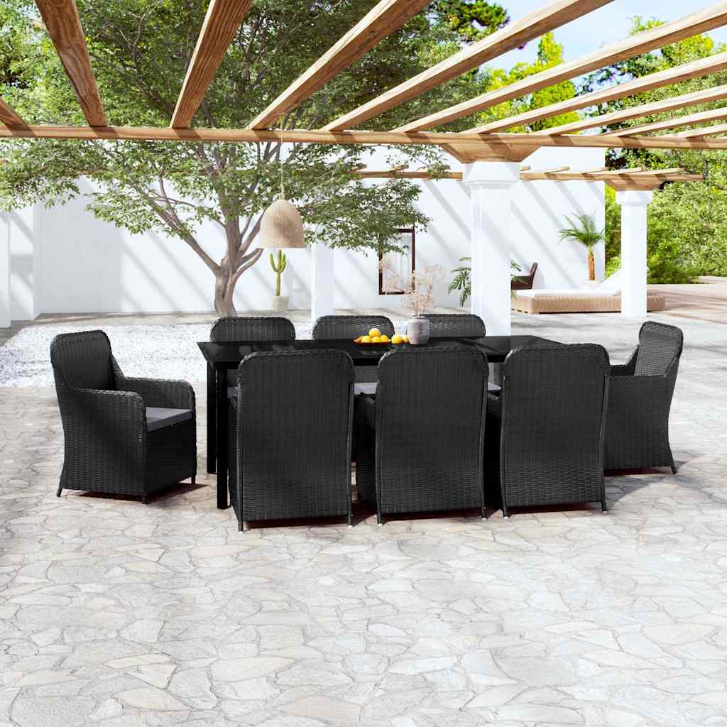 vidaXL 3-delige Tuinset met kussens zwart