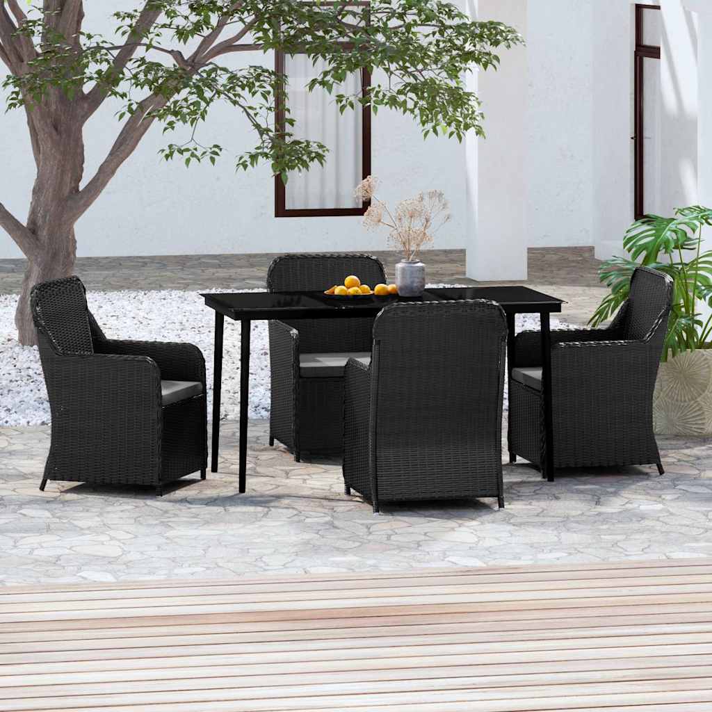 vidaXL 3-delige Tuinset met kussens zwart