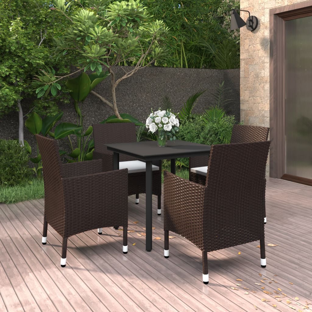 vidaXL 3-delige Tuinset met kussens poly rattan en glas