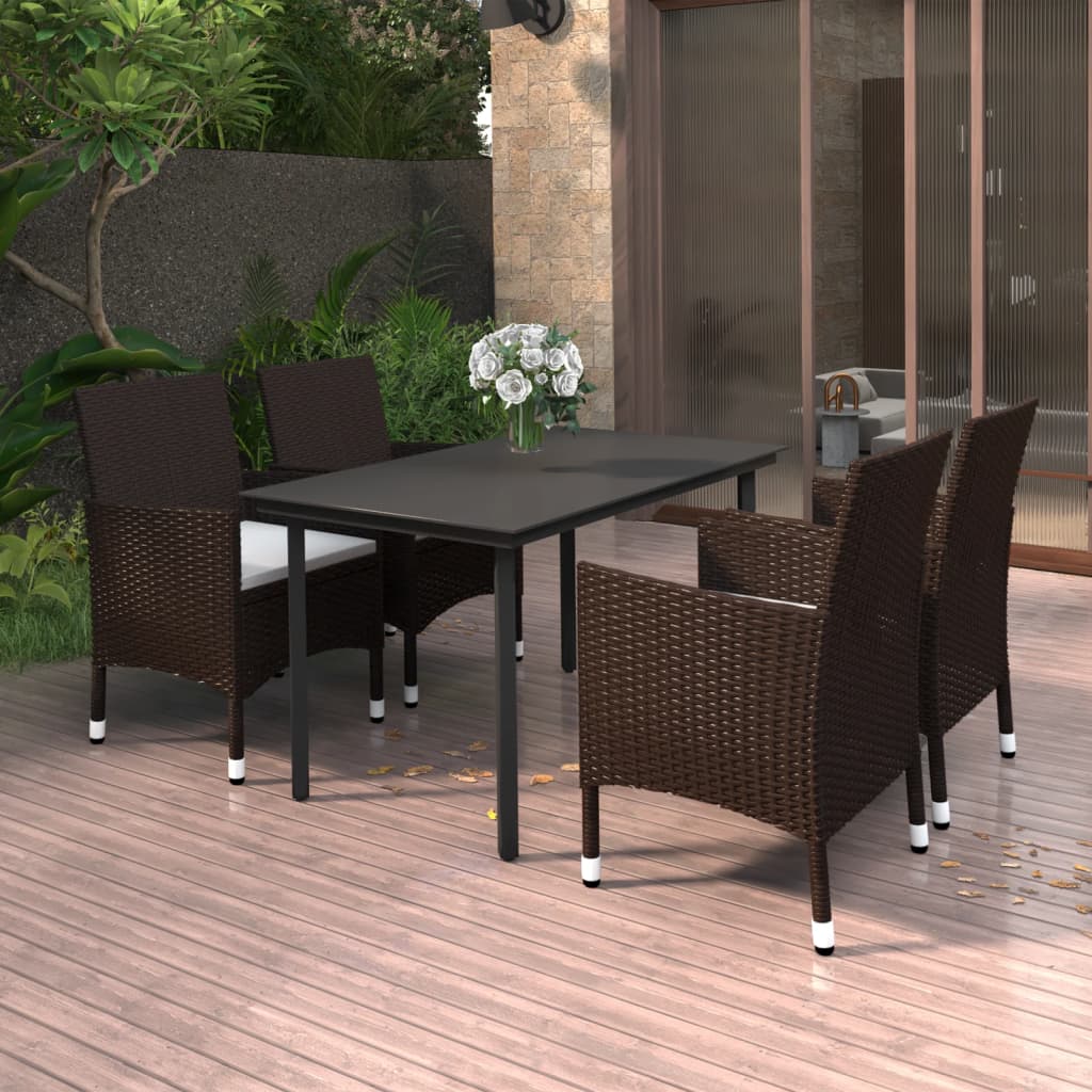 vidaXL 3-delige Tuinset met kussens poly rattan en glas