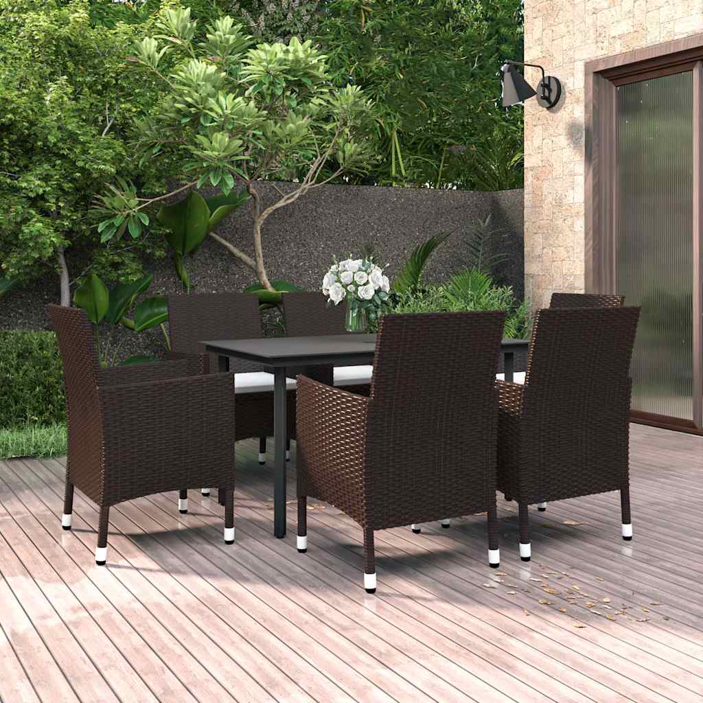 vidaXL 3-delige Tuinset met kussens poly rattan en glas