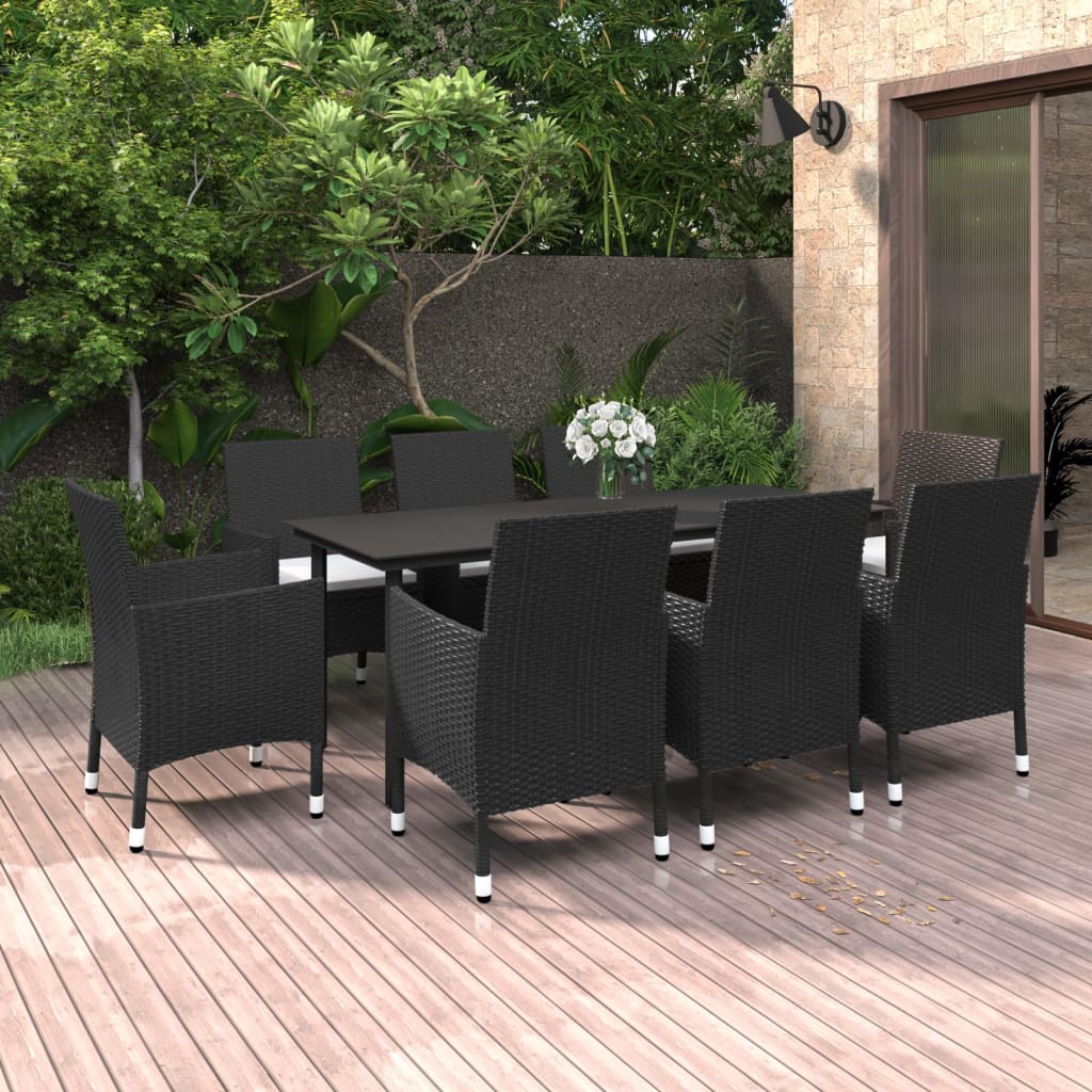 vidaXL 3-delige Tuinset met kussens poly rattan en glas