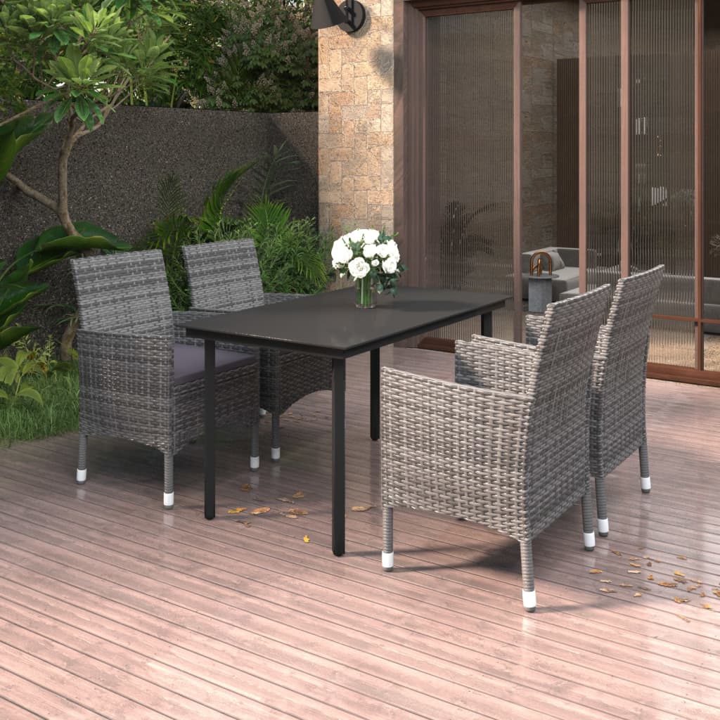 vidaXL 3-delige Tuinset met kussens poly rattan en glas