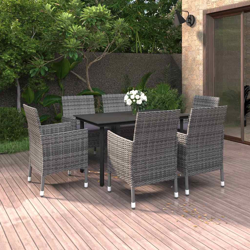 vidaXL 3-delige Tuinset met kussens poly rattan en glas