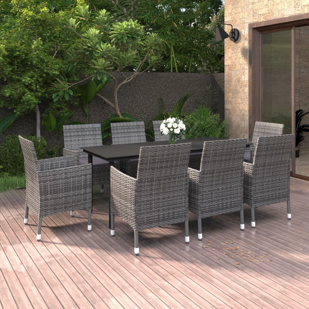 vidaXL 3-delige Tuinset met kussens poly rattan en glas