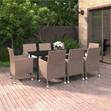 vidaXL 3-delige Tuinset met kussens poly rattan en glas