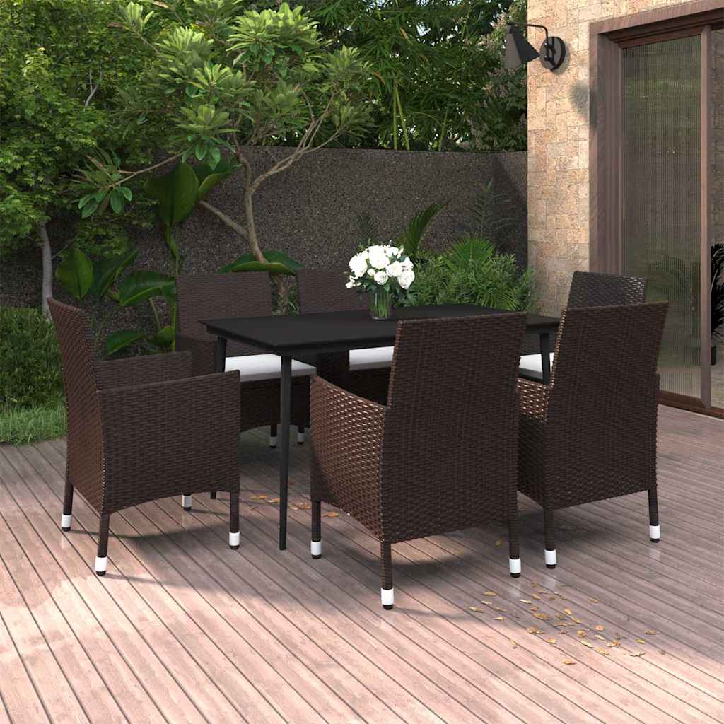 vidaXL 3-delige Tuinset met kussens poly rattan en glas