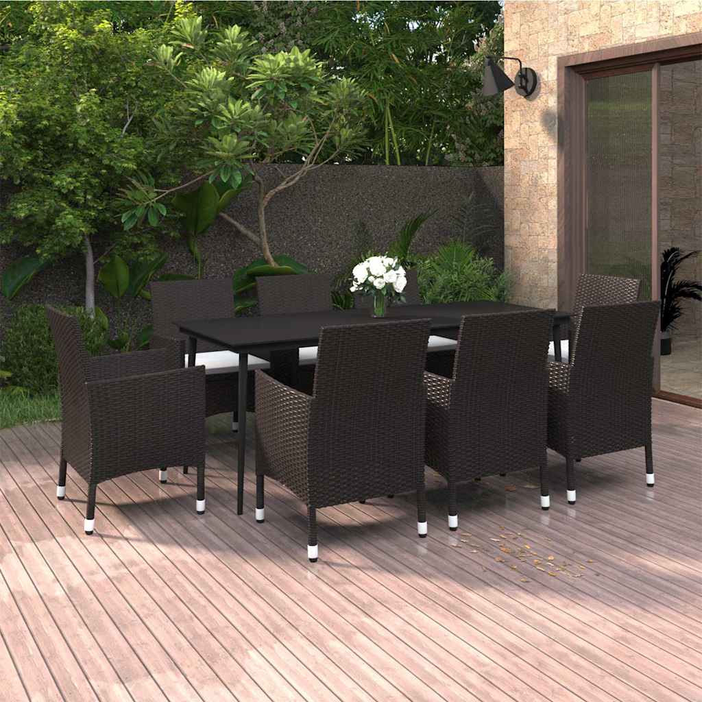vidaXL 3-delige Tuinset met kussens poly rattan en glas