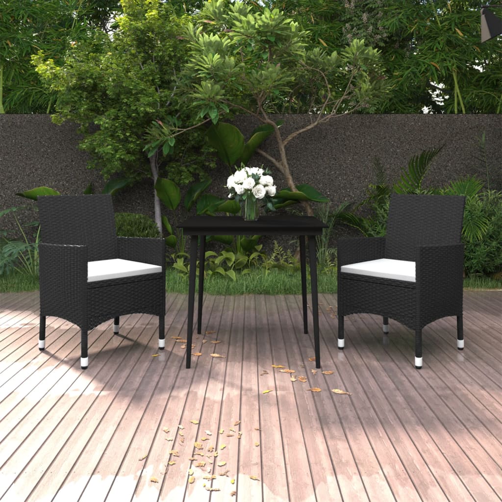 vidaXL 3-delige Tuinset met kussens poly rattan en glas