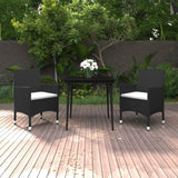 vidaXL 3-delige Tuinset met kussens poly rattan en glas