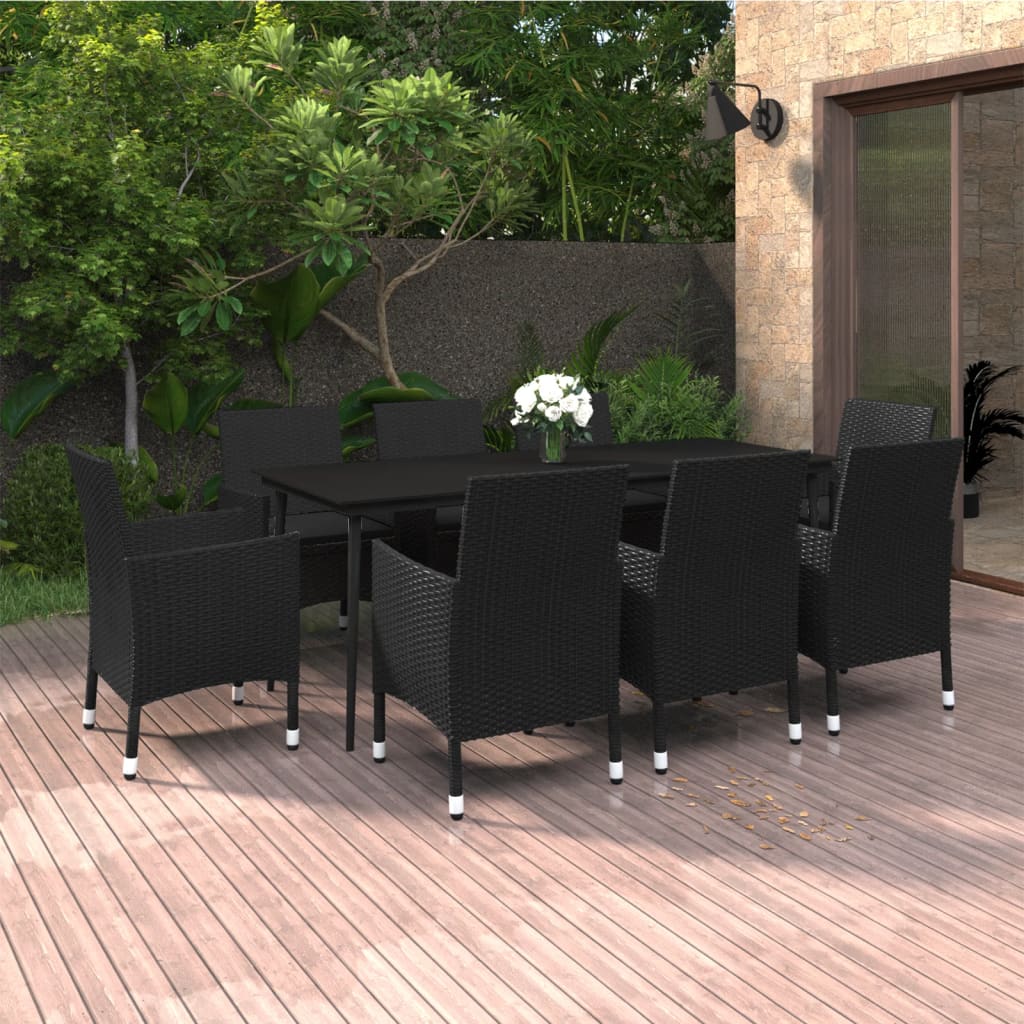 vidaXL 3-delige Tuinset met kussens poly rattan en glas