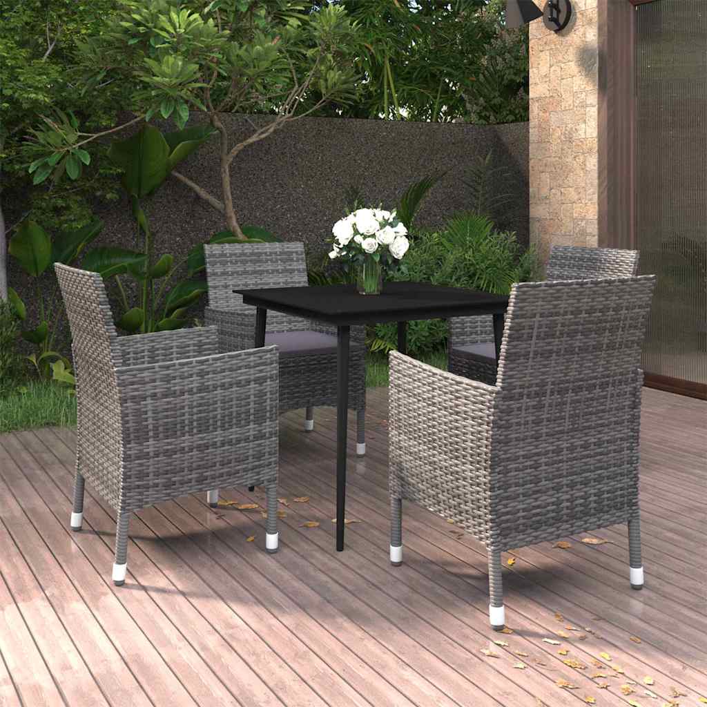 vidaXL 3-delige Tuinset met kussens poly rattan en glas