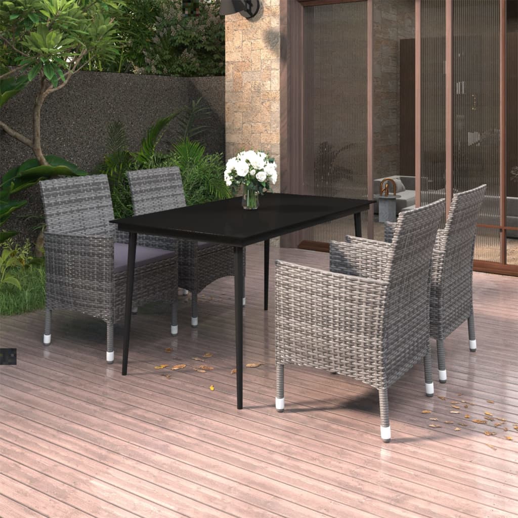 vidaXL 3-delige Tuinset met kussens poly rattan en glas