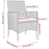 vidaXL 3-delige Tuinset met kussens poly rattan en glas