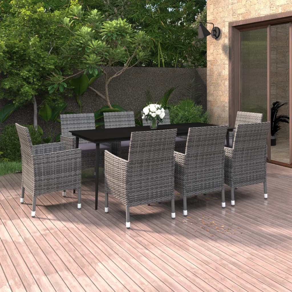 vidaXL 3-delige Tuinset met kussens poly rattan en glas