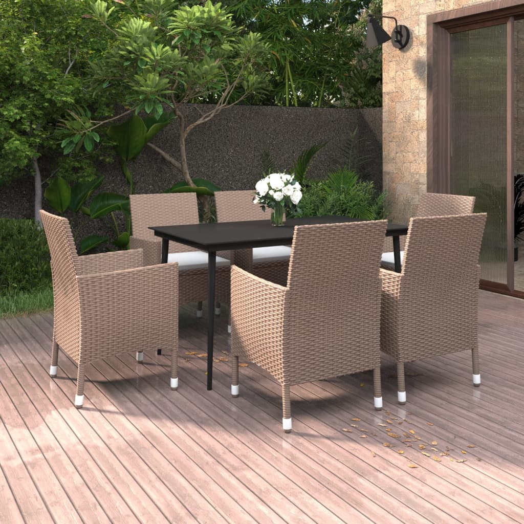 vidaXL 3-delige Tuinset met kussens poly rattan en glas