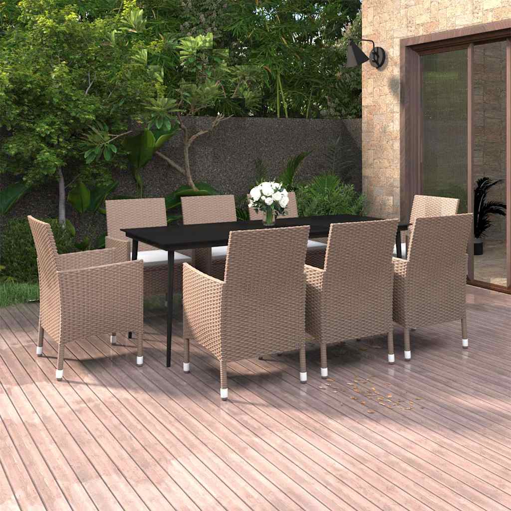 vidaXL 3-delige Tuinset met kussens poly rattan en glas