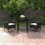 vidaXL 3-Piece Garden Lounge Set with Cushions Poly Rattan and Glass