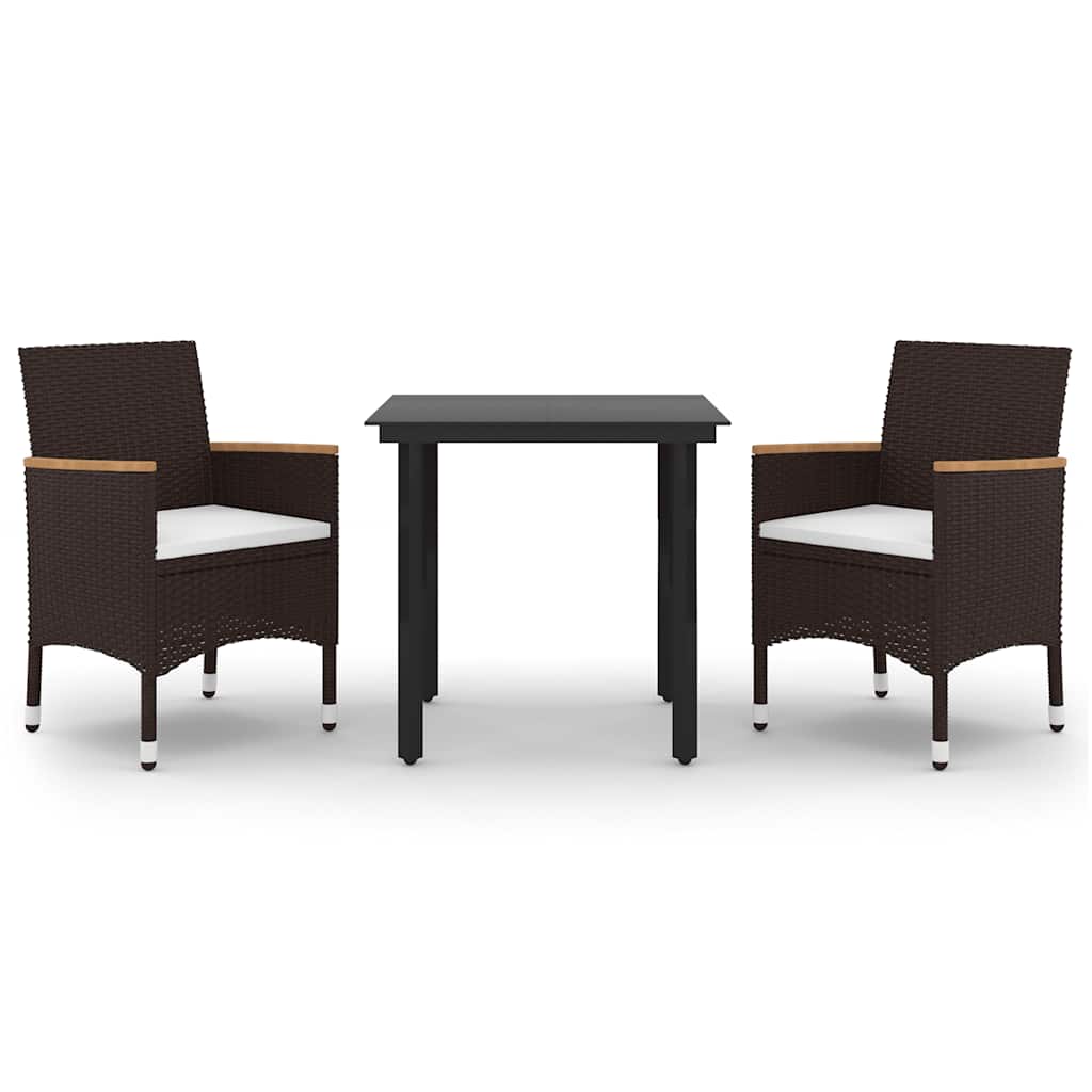 vidaXL 3-Piece Garden Lounge Set with Cushions Poly Rattan and Glass